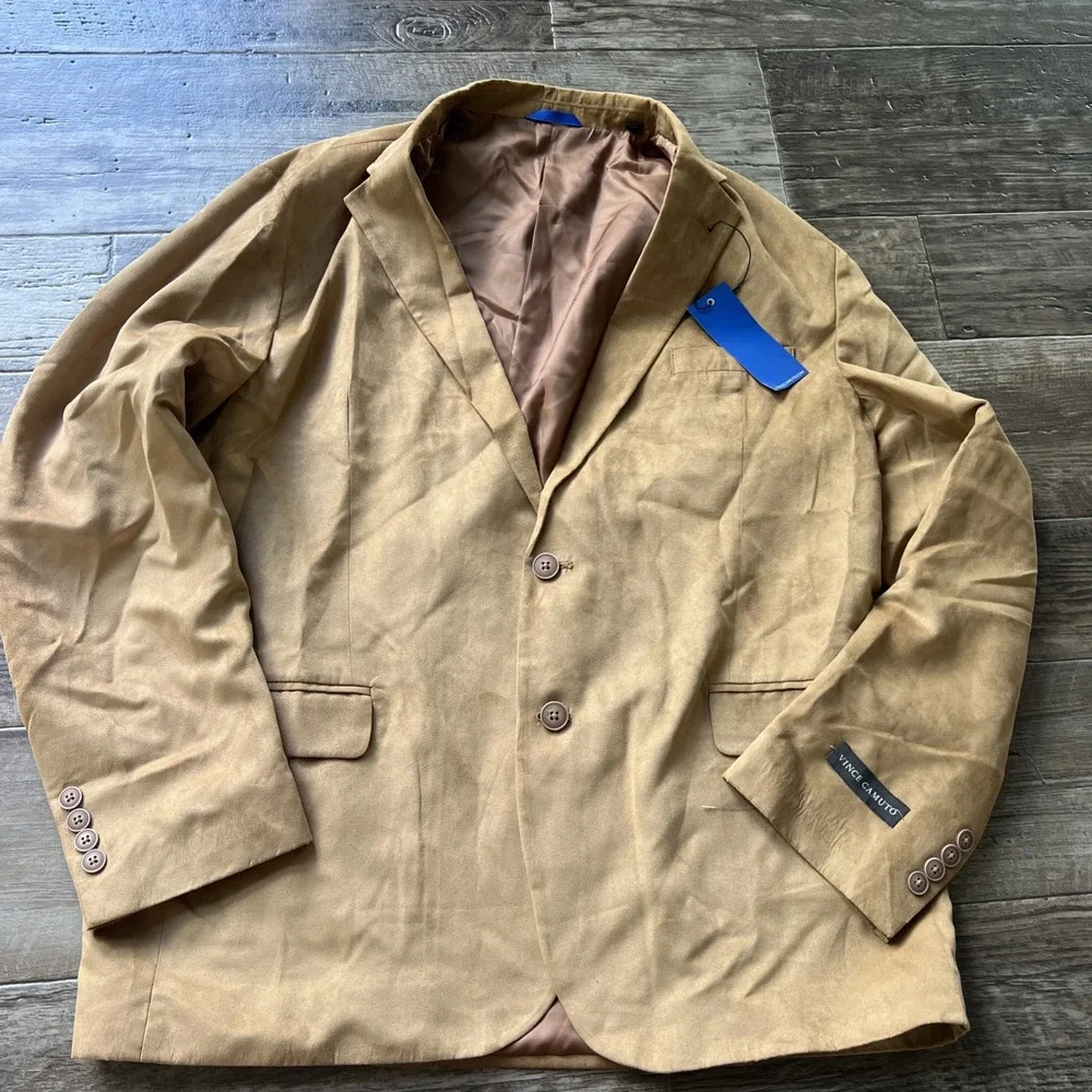 Vince Camuto Blazer Men XL Camel Brown Microsuede Unstructured Jacket Sport Coat